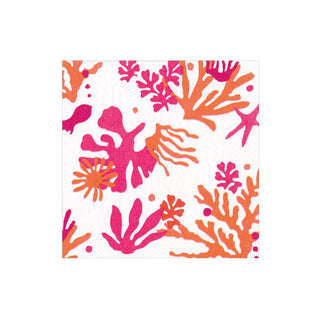 Caspari Matisse Paper Cocktail Napkins in Coral & Orange - 20 Per Box 17330C