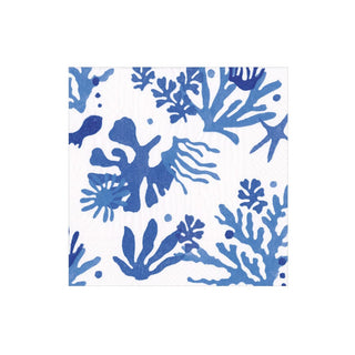 Caspari Matisse Paper Cocktail Napkins in Coral & Blue - 20 Per Box 17331C