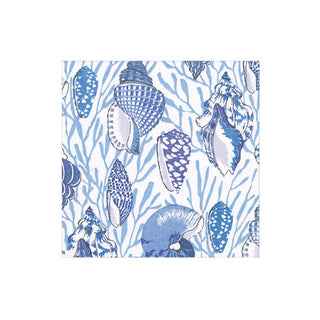 Caspari Shell Toile Paper Cocktail Napkins in Blue - 20 Per Box 17341C