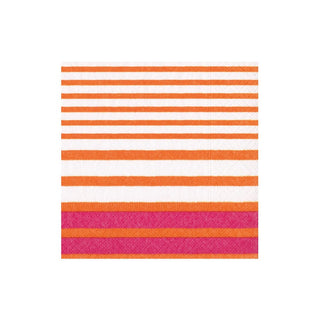 Caspari Breton Stripe Paper Cocktail Napkins in Coral & Fuchsia - 20 Per Box 17371C