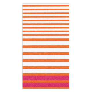 Caspari Breton Stripe Guest Towel Napkins in Coral & Fuchsia - 15 Per Package 17371G