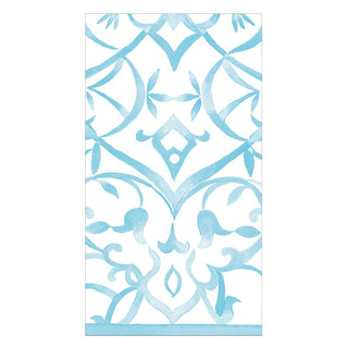 Caspari Algarve Paper Linen Guest Towel Napkins in Aqua - 12 Per Package 17461GG