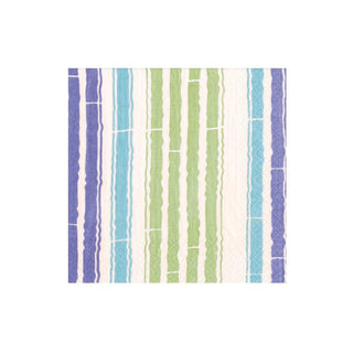 Caspari Bamboo Stripe Paper Cocktail Napkins in Blue & Green - 20 Per Box 17470C