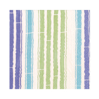 Caspari Bamboo Stripe Luncheon Napkins in Blue & Green- 20 Per Package 17470L