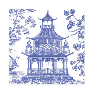 Caspari Chinoiserie Toile Pagoda Luncheon Napkins in Blue- 20 Per Package 17510L