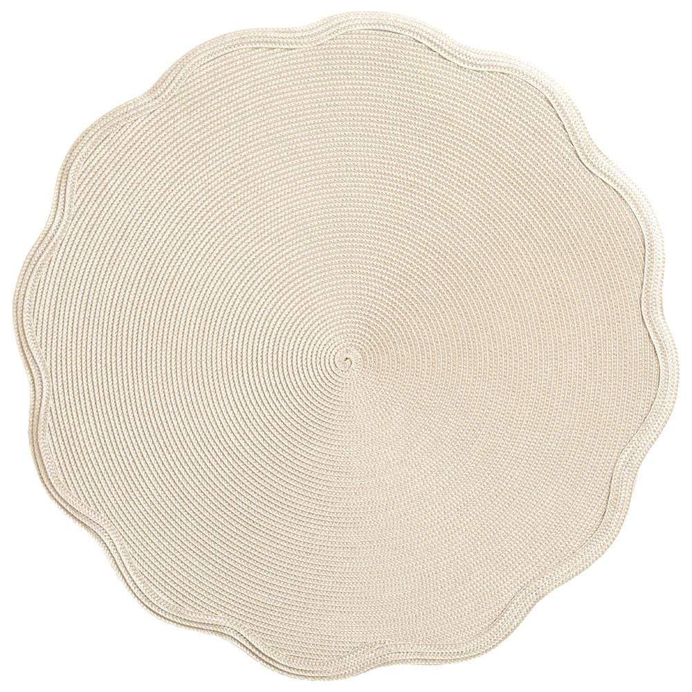 Deborah Rhodes Braided Scallop Edge Round Placemat in Sand & Silver 1