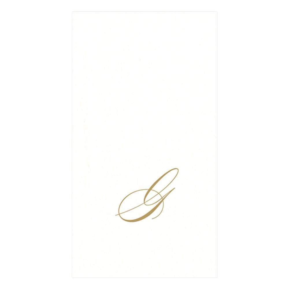 Caspari White Pearl & Gold Paper Linen Single Initial Boxed Guest Towel Napkins - 24 Per Package G 2900GG.G