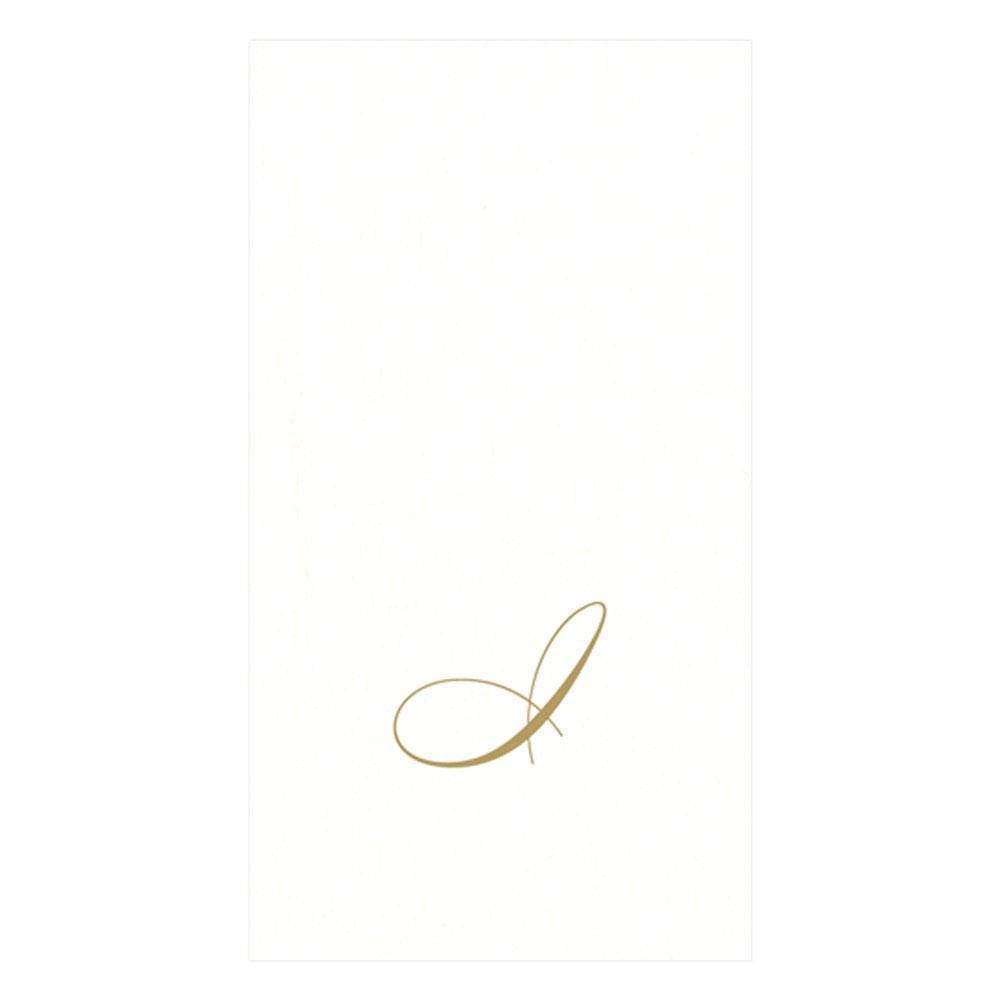 Caspari White Pearl & Gold Paper Linen Single Initial Boxed Guest Towel Napkins - 24 Per Package I 2900GG.I