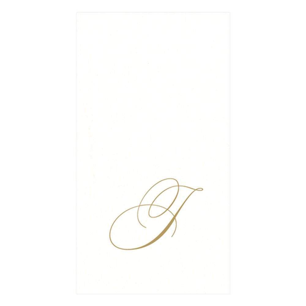 Caspari White Pearl & Gold Paper Linen Single Initial Boxed Guest Towel Napkins - 24 Per Package J 2900GG.J