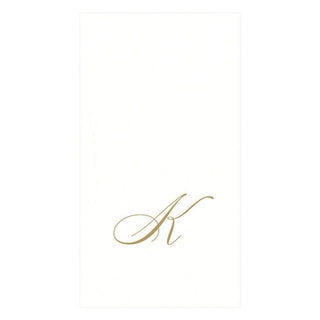 Caspari White Pearl & Gold Paper Linen Single Initial Boxed Guest Towel Napkins - 24 Per Package K 2900GG.K