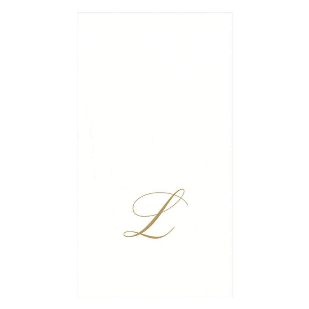 Caspari White Pearl & Gold Paper Linen Single Initial Boxed Guest Towel Napkins - 24 Per Package L 2900GG.L