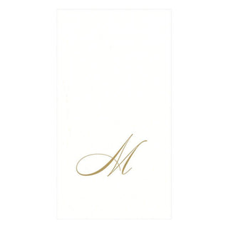Caspari White Pearl & Gold Paper Linen Single Initial Boxed Guest Towel Napkins - 24 Per Package M 2900GG.M