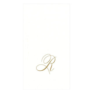 Caspari White Pearl & Gold Paper Linen Single Initial Boxed Guest Towel Napkins - 24 Per Package R 2900GG.R