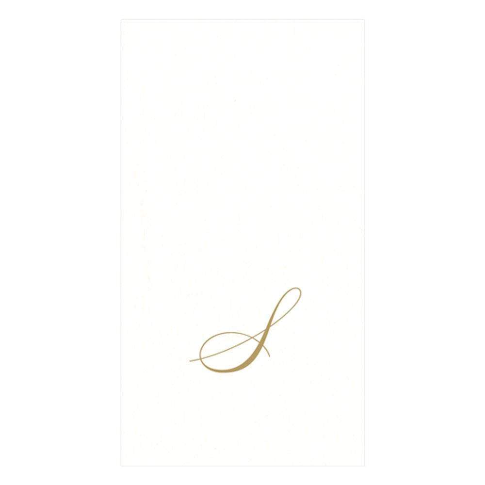 Caspari White Pearl & Gold Paper Linen Single Initial Boxed Guest Towel Napkins - 24 Per Package S 2900GG.S