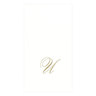 Caspari White Pearl & Gold Paper Linen Single Initial Boxed Guest Towel Napkins - 24 Per Package U 2900GG.U