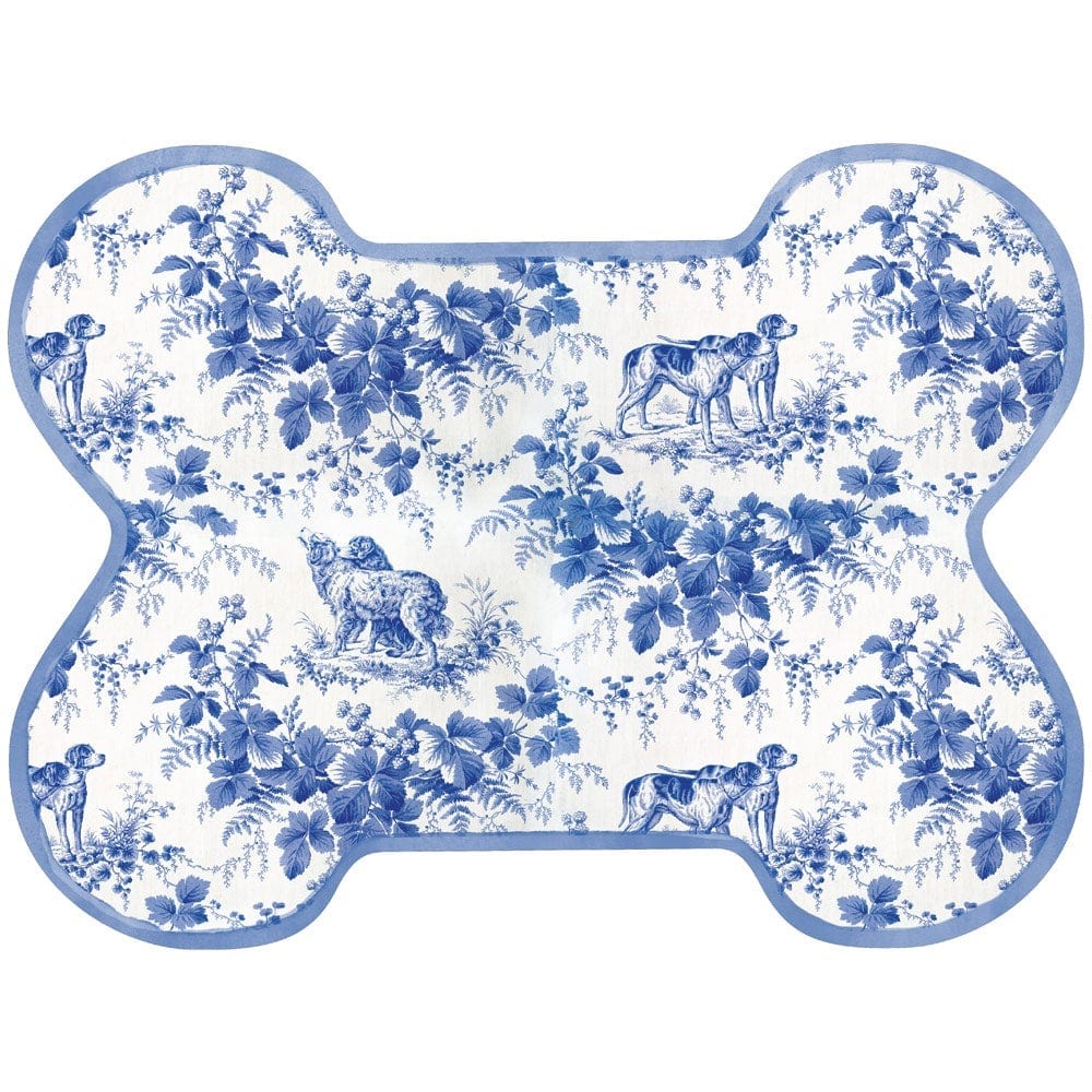 Caspari Dog Toile Die-Cut Pet Bowl Mat in Blue