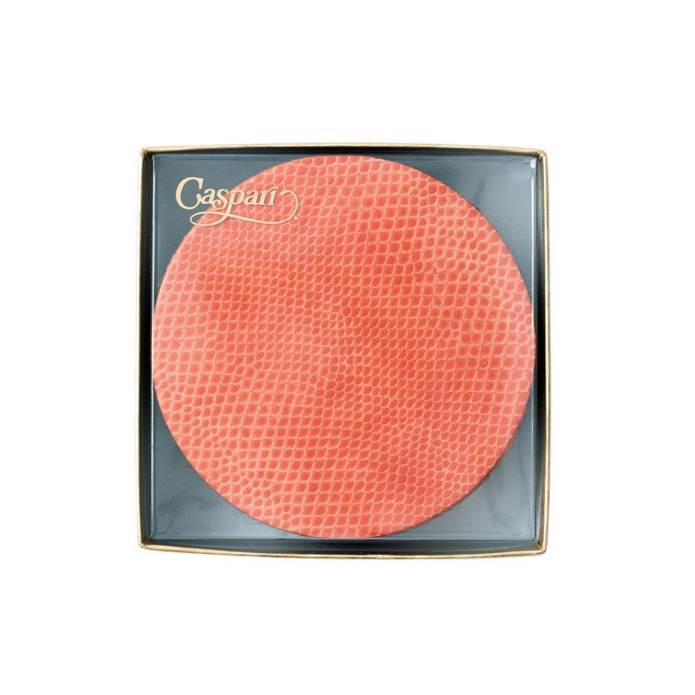 Caspari Round Snakeskin FeltBacked Coasters in Coral 8 Per Box Caspari