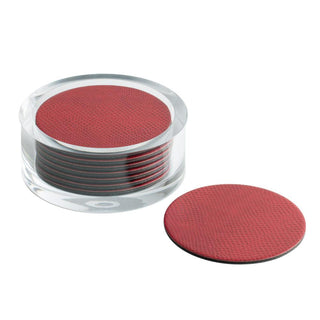 Caspari Round Snakeskin Felt-Backed Coasters & Holder Gift Set in Crimson 4007CR-HWC02