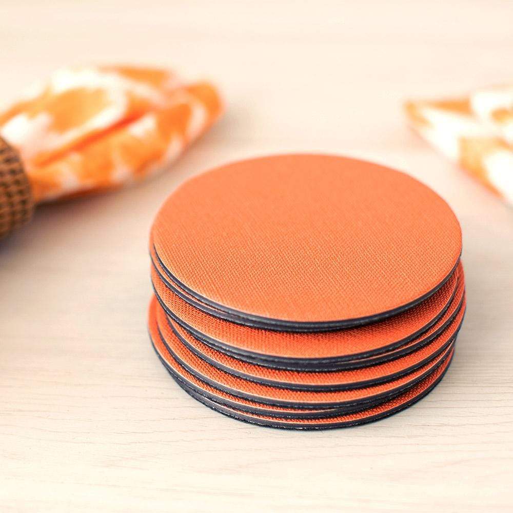 Caspari Canvas Felt-Backed Coasters – Orange - Set of 8