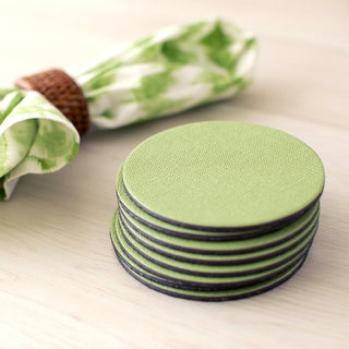 Caspari Classic Canvas Felt-Backed Coasters in Moss Green - 8 Per Box 4017CR