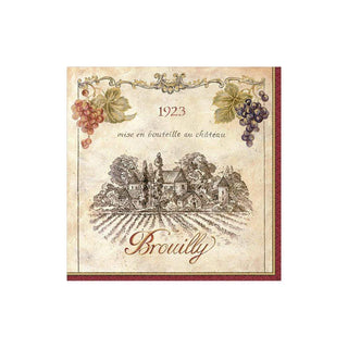 Caspari Wine Labels Boxed Paper Cocktail Napkins in Red - 40 Per Box 4500B
