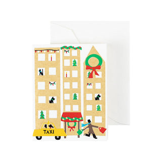Caspari Christmas in the City Foil Gift Enclosure Cards - 4 Mini Cards & 4 Envelopes 50AENC