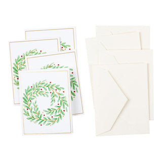 Caspari Wreath in Foil Gift Enclosure Cards - 4 Mini Cards & 4 Envelopes 51AENC