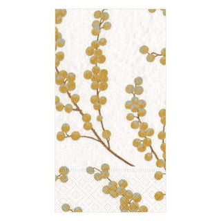 Caspari Berry Branches Paper Guest Towel Napkins in White & Gold - 15 Per Package 5724G