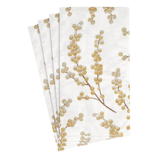 Caspari Berry Branches Paper Guest Towel Napkins in White & Gold - 15 Per Package 5724G