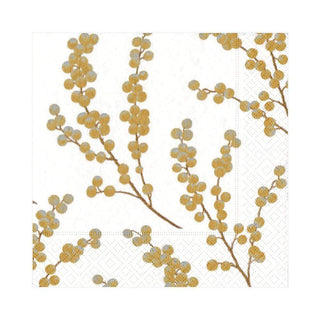 Caspari Berry Branches Paper Luncheon Napkins in White & Gold - 20 Per Package 5724L