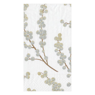 Caspari Berry Branches Paper Guest Towel Napkins in White & Silver - 15 Per Package 5725G