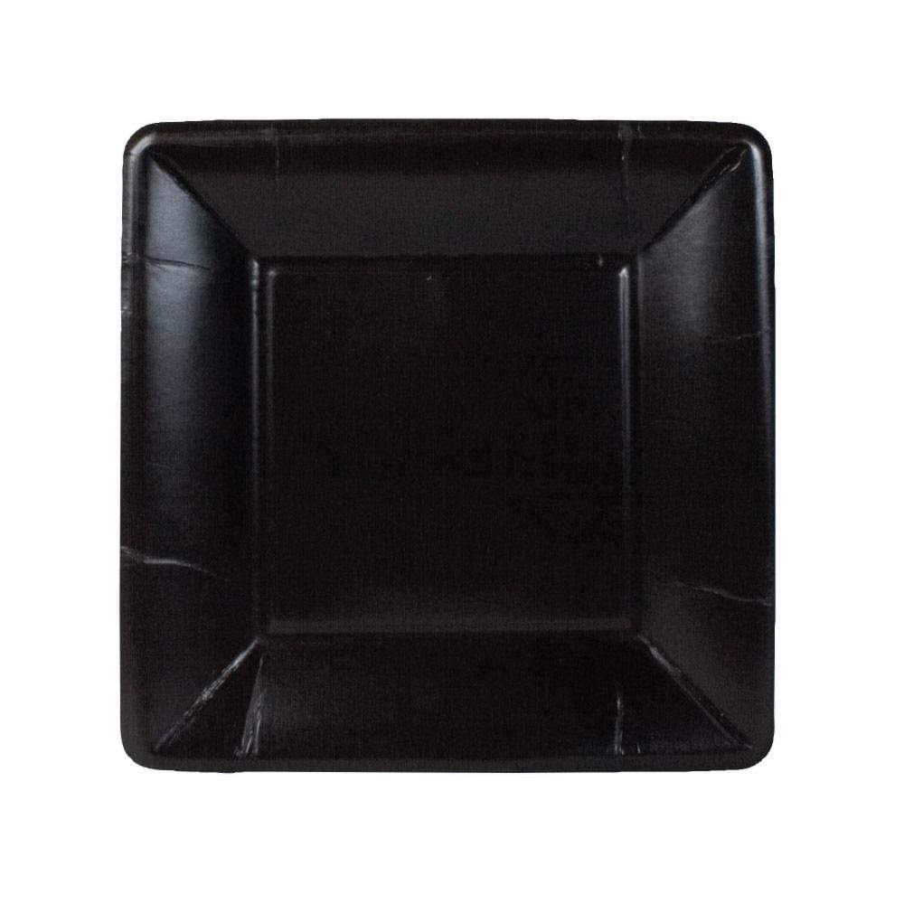 caspari Grosgrain Square Paper Salad & Dessert Plates in Black - 8 Per Package
