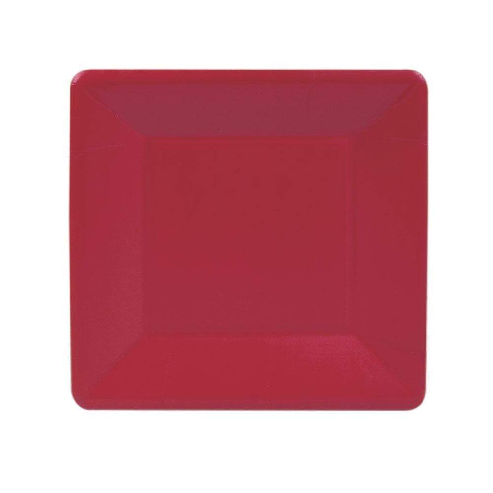 Grosgrain Square Paper Salad Dessert Plates in Red Per