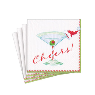 Caspari Christmas Cocktail Cheers! Paper Cocktail Napkins - 20 Per Package 6972C