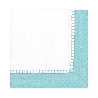 Caspari Linen Border Paper Luncheon Napkins in Robin's Egg Blue - 20 Per Package 7650L