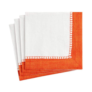 Caspari Linen Border Paper Cocktail Napkins in Coral - 20 Per Package 7653C