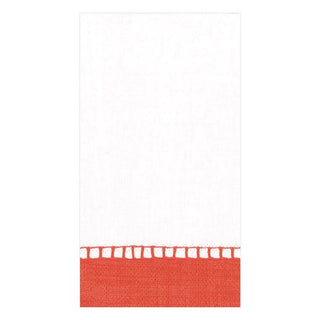 Caspari Linen Border Paper Guest Towel Napkins in Coral - 15 Per Package 7653G