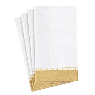 Caspari Linen Border Paper Guest Towel Napkins in Gold - 15 Per Package 7657G