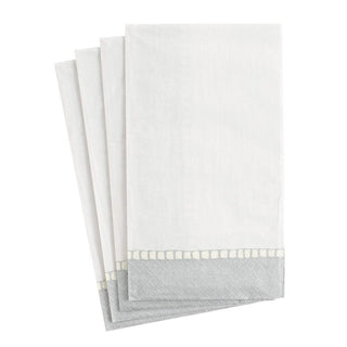 Caspari Linen Border Paper Guest Towel Napkins in Silver - 15 Per Package 7658G