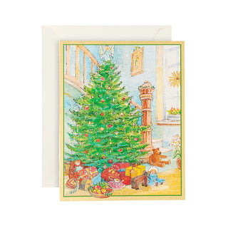 Caspari Tree at Bottom of Stairs Mini Boxed Christmas Cards - 16 Cards & 16 Envelopes 82024