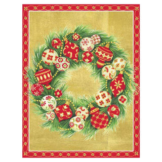 Caspari Ornament Wreath on Gold Boxed Christmas Cards - 16 Cards & 16 Envelopes 82211