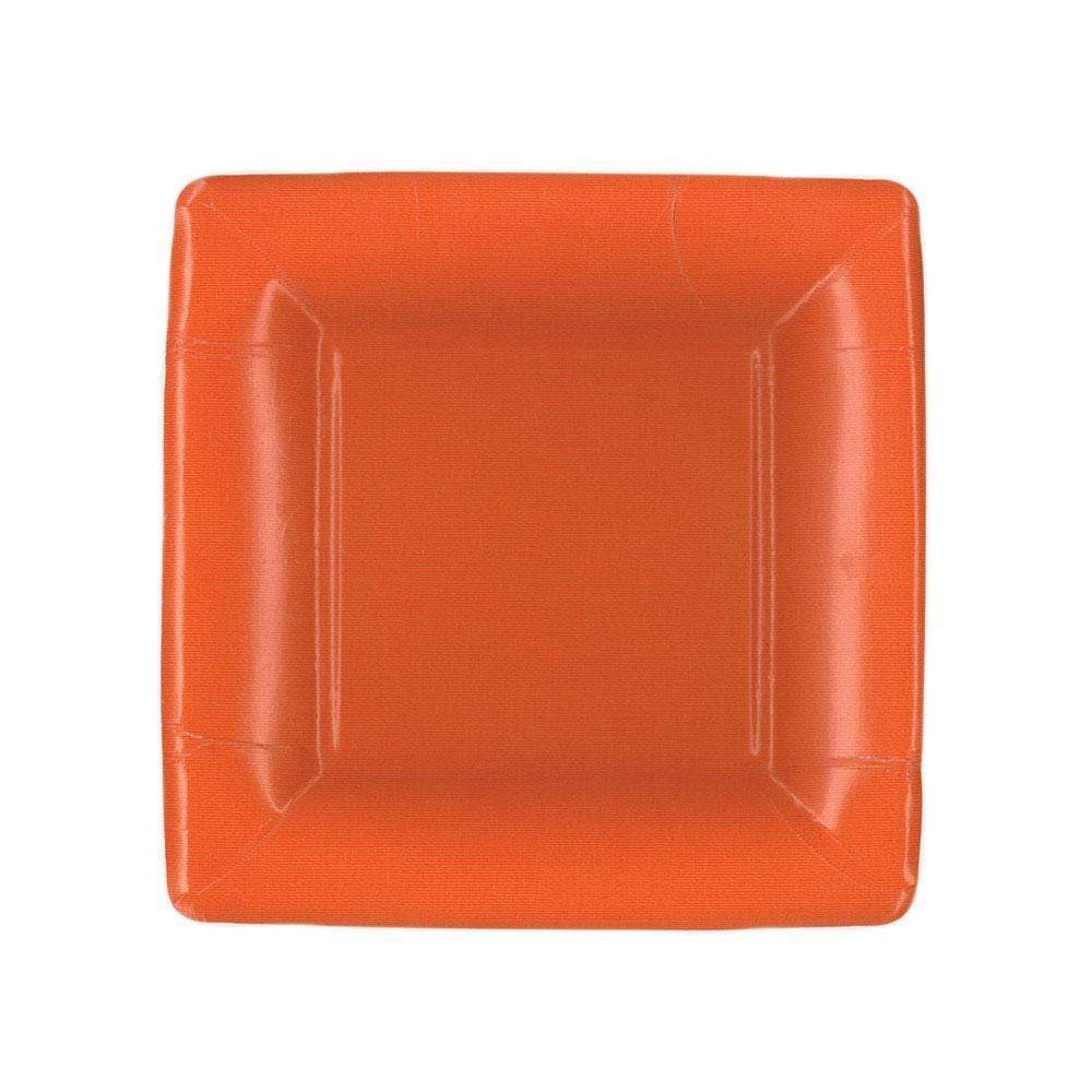 caspari Grosgrain Square Paper Salad & Dessert Plates in Deep Orange - 8 Per Package