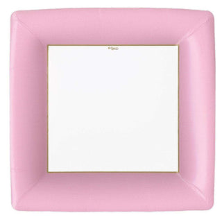 Caspari Grosgrain Square Paper Dinner Plates in Light Pink - 8 Per Package 8604DP