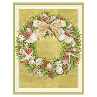 Caspari Seaside Wreath Large Boxed Christmas Cards - 16 Cards & 16 Envelopes 86314