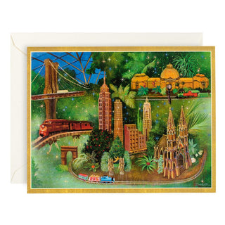 Caspari Christmas Train Scene Large Boxed Christmas Cards - 16 Cards & 16 Envelopes 86324