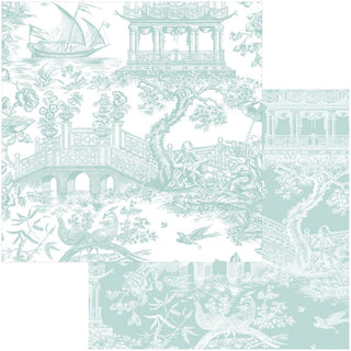 Caspari Chinoiserie Toile Reversible Gift Wrapping Paper in Robin's Egg - 30" x 8' Roll 88123RC