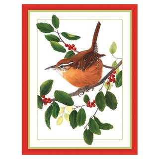 Caspari Wren and Branch Boxed Christmas Cards - 16 Cards & 16 Envelopes 88208