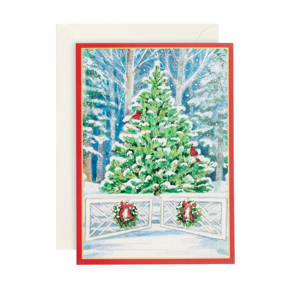 Snowy Tree and Gate Small Boxed Christmas Cards 15 Cards & 15 Envelo