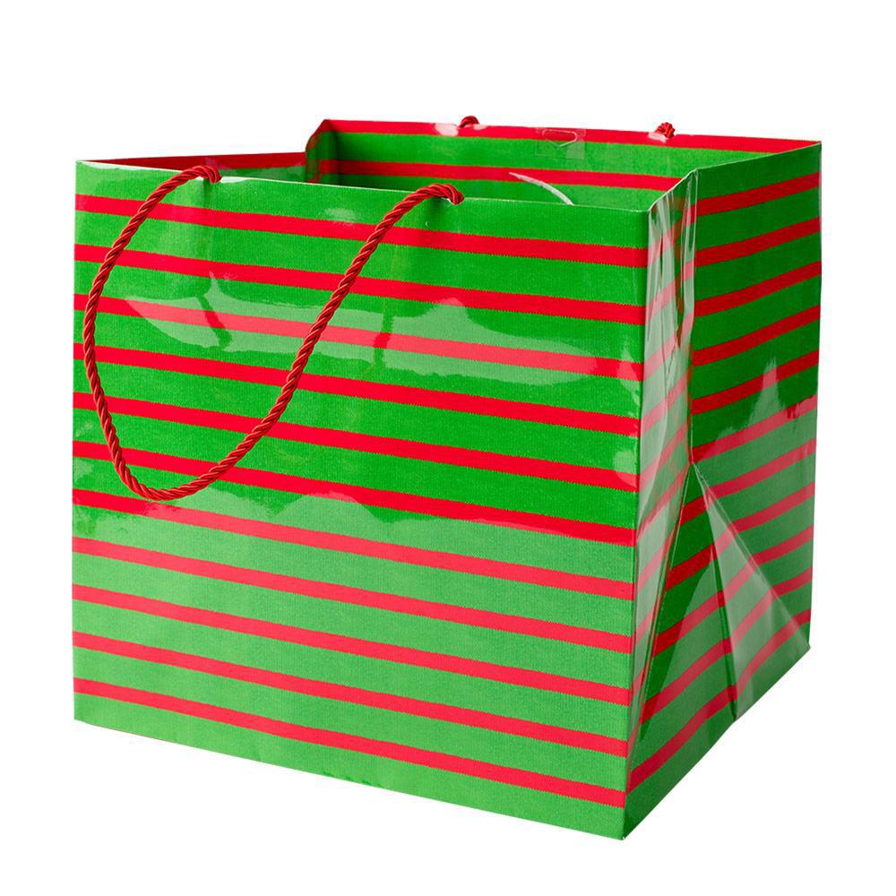 Caspari Bretagne Large Cube Gift Bag in Red & Green - 1 Each 8913B3.3