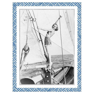 Personalization by Caspari Blue Foil Dash Border Portrait Folded Holiday Photo Cards 89983PG